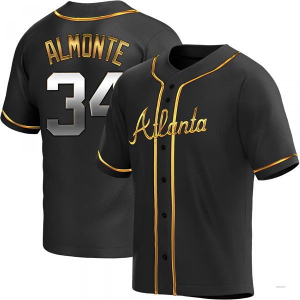 Atlanta Braves #34 AbGeneric171-1m Almonte Black Golden Alternate Jersey Stitches Baseball Jerseys