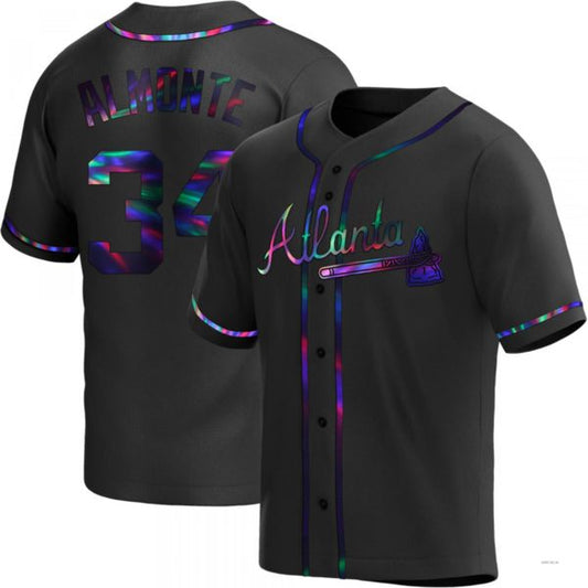 Atlanta Braves #34 AbGeneric171-1m Almonte Black Holographic Alternate Jersey Stitches Baseball Jerseys