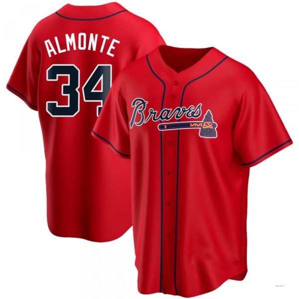 Atlanta Braves #34 AbGeneric171-1m Almonte Red Alternate Jersey Stitches Baseball Jerseys